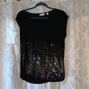 Black sleeveless top with gold/black sequins